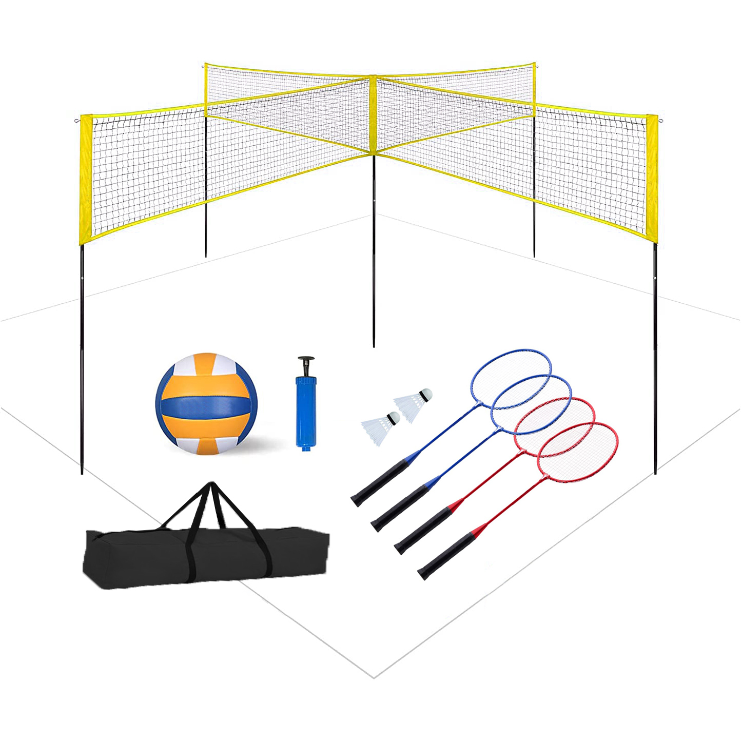 4 Square Volleyball/Badminton Net Set